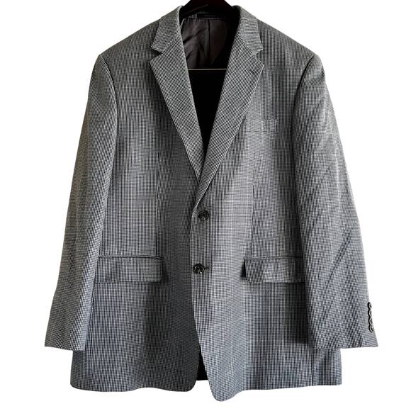 Lauren Ralph Lauren Blazer Silk Wool Jacket Single Breasted Notch Lapel Gray 44R